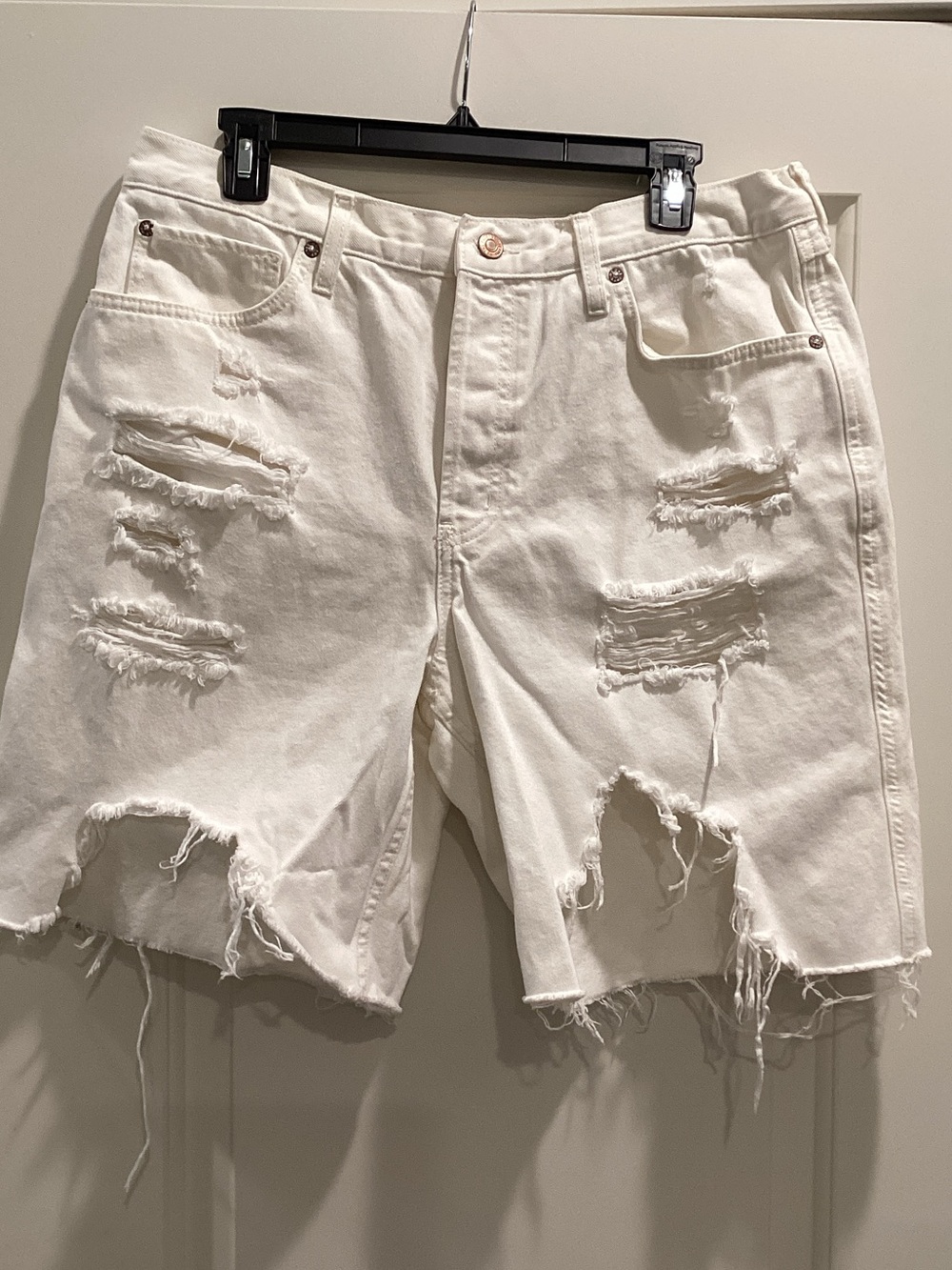We The Free White Distressed Denim Cutoff Shorts
